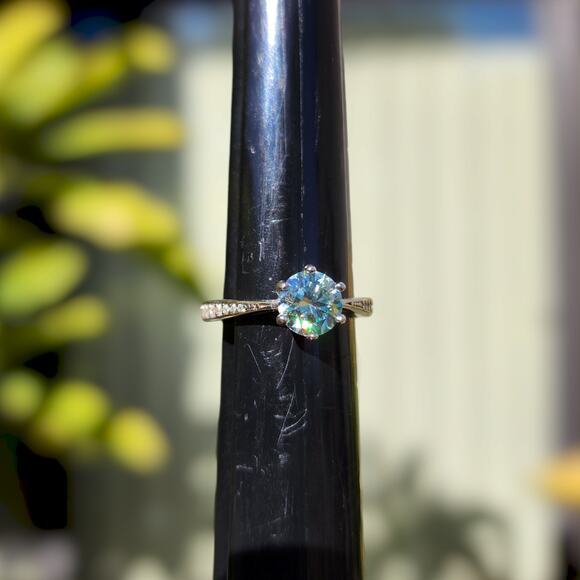 Unbranded Jewelry - 1 Carat Moissanite Ring Blue Green Faceted 6 Prong 925 Sterling Silver Size 5.25